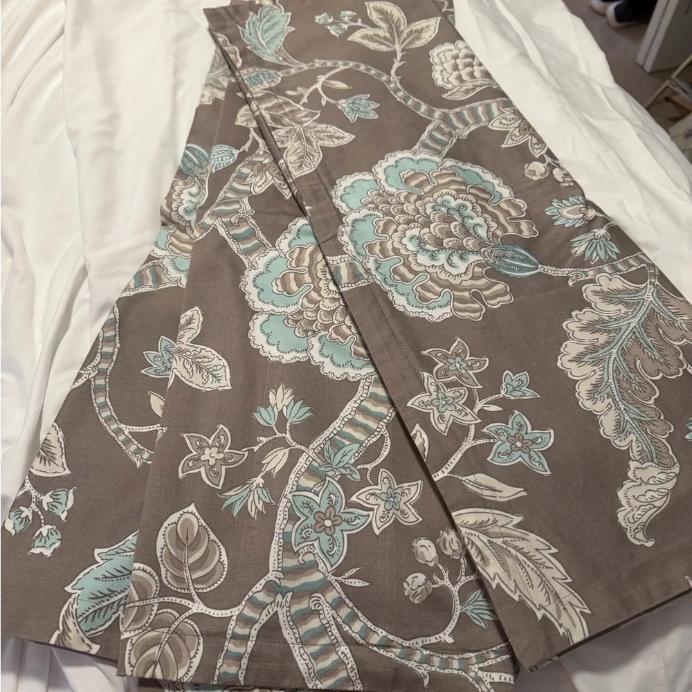 Floral Print Wide Leg Pants - Taupe with Aqua Accents